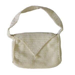 2/$15 Womens Boho Shoulder Bag Cream 10.5" Crochet Flap Button Zipper Pockets